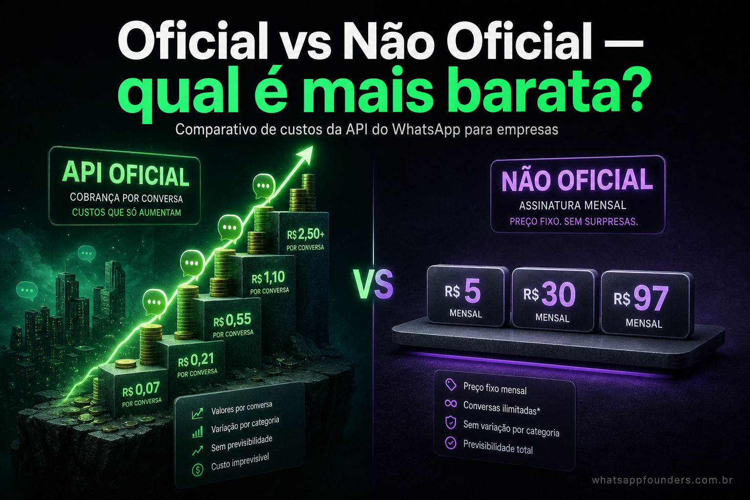 API oficial vs não oficial do WhatsApp: qual é mais barata em 2026?